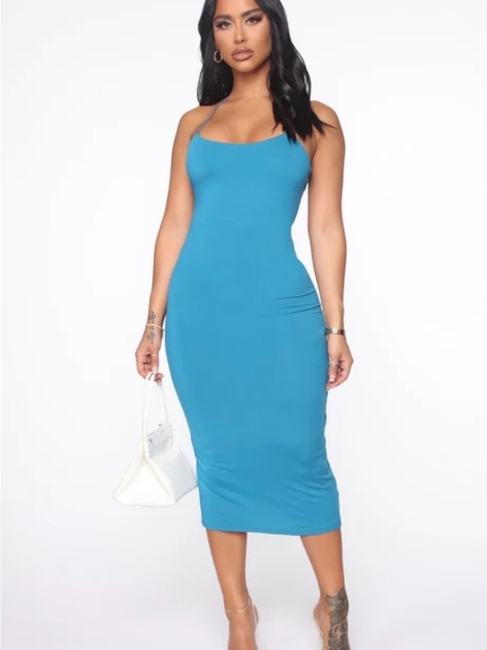 Fashion Nova Turquoise Blue Bodycon Midi Dress